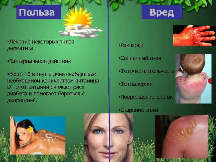 Польза • Лечение некоторых типов дерматита • Бактериальное действие • Всего 15 минут в