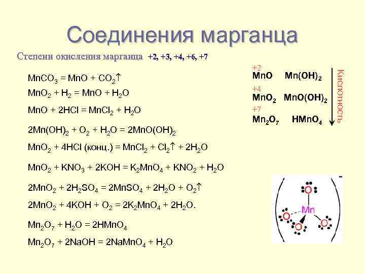 Соединения марганца Степени окисления марганца +2, +3, +4, +6, +7 Mn. CO 3 =