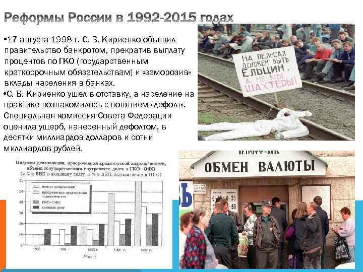  • 17 августа 1998 г. С. В. Кириенко объявил правительство банкротом, прекратив выплату