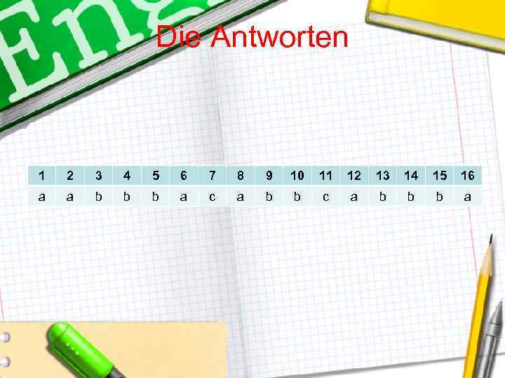 Die Antworten 1 2 3 4 5 6 7 8 9 10 11 12