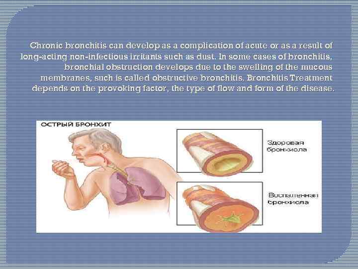 Chronic bronchitis can develop as a complication of acute or as a result of