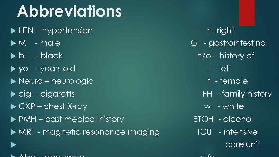 Abbreviations HTN – hypertension M - male b - black yo - years old