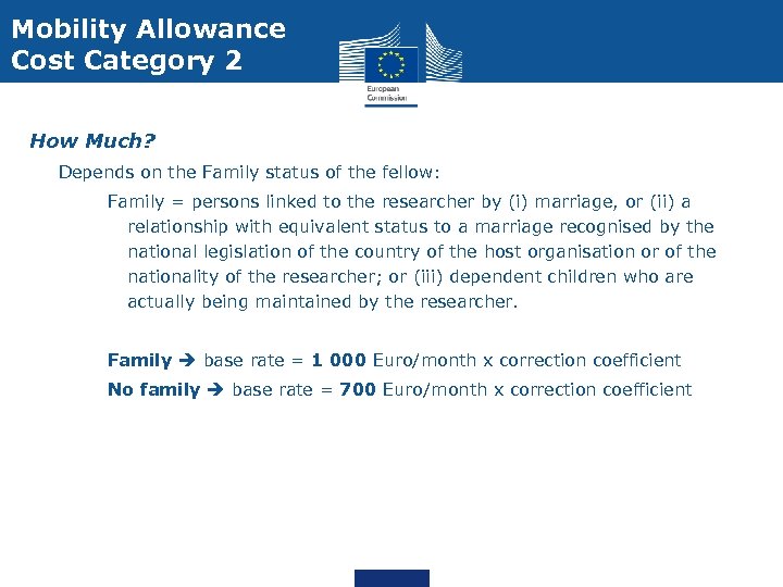 Mobility Allowance Cost Category 2 How Much? Depends on the Family status of the