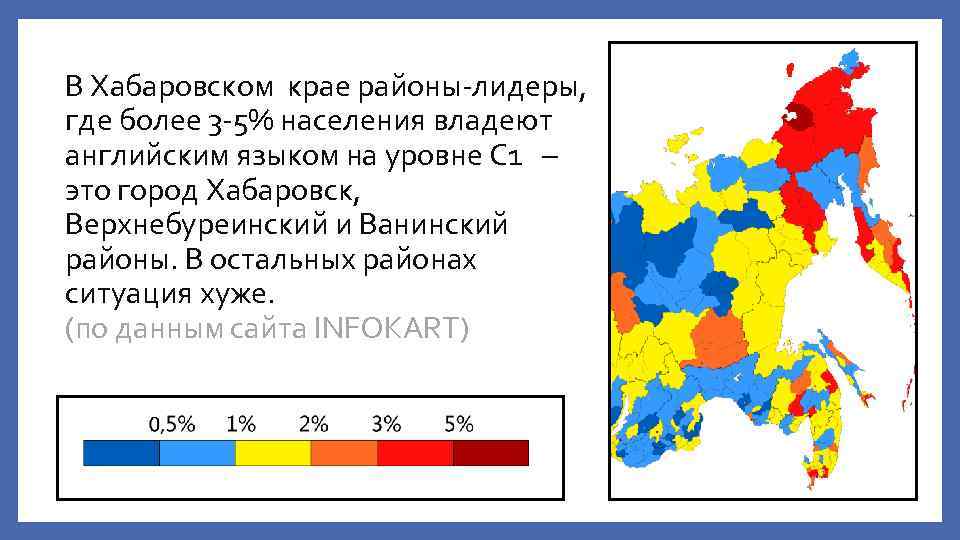 В Хабаровском крае районы-лидеры, где более 3 -5% населения владеют английским языком на уровне