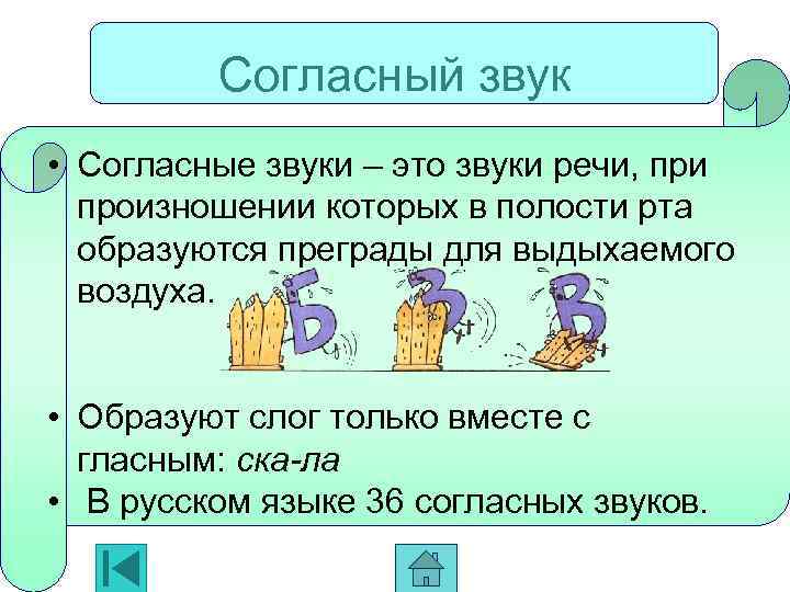 Согласный звук • Согласные звуки – это звуки речи, при произношении которых в полости