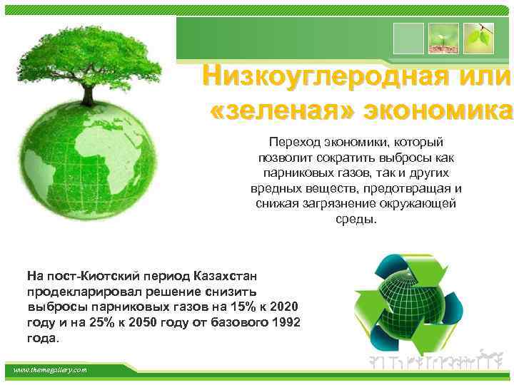 Низкоуглеродная или «зеленая» экономика Переход экономики, который позволит сократить выбросы как парниковых газов, так