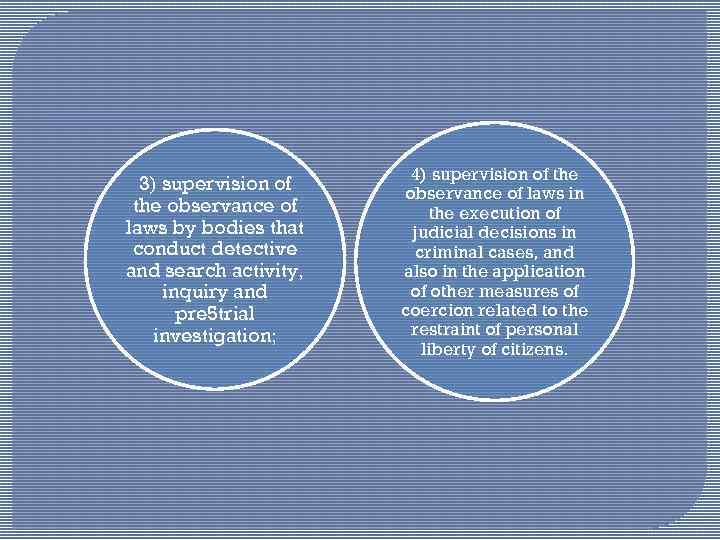 3) supervision of the observance of laws by bodies that conduct detective and search