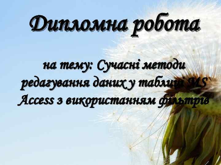 Дипломна робота на тему: Сучасні методи редагування даних у таблиці MS Access з використанням