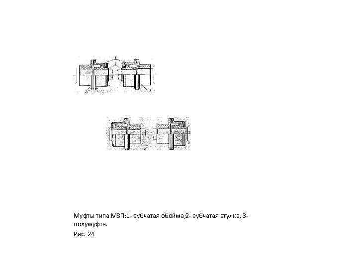 Муфты типа МЗП: 1 зубчатая обойма; 2 зубчатая втулка, 3 полумуфта. Рис. 24 