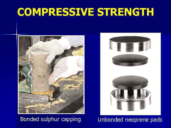 COMPRESSIVE STRENGTH Bonded sulphur capping Unbonded neoprene pads 