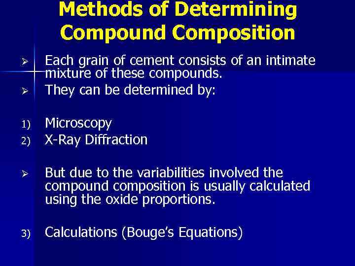 Methods of Determining Compound Composition Ø Ø 1) 2) Each grain of cement consists
