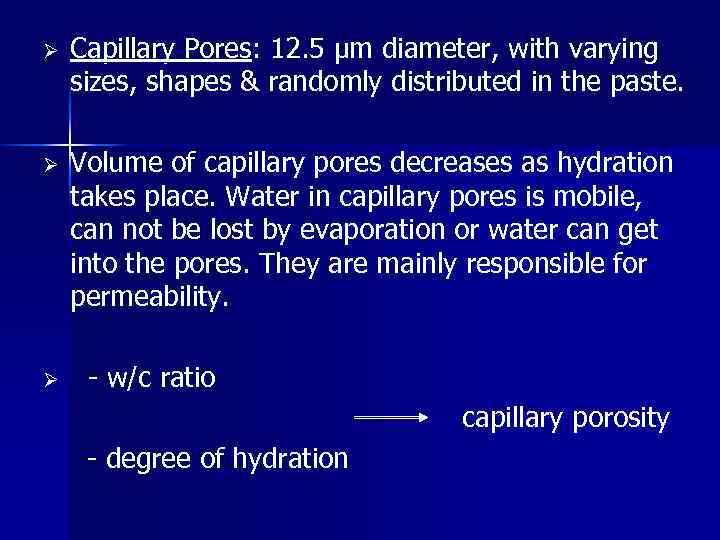 Ø Capillary Pores: 12. 5 μm diameter, with varying sizes, shapes & randomly distributed