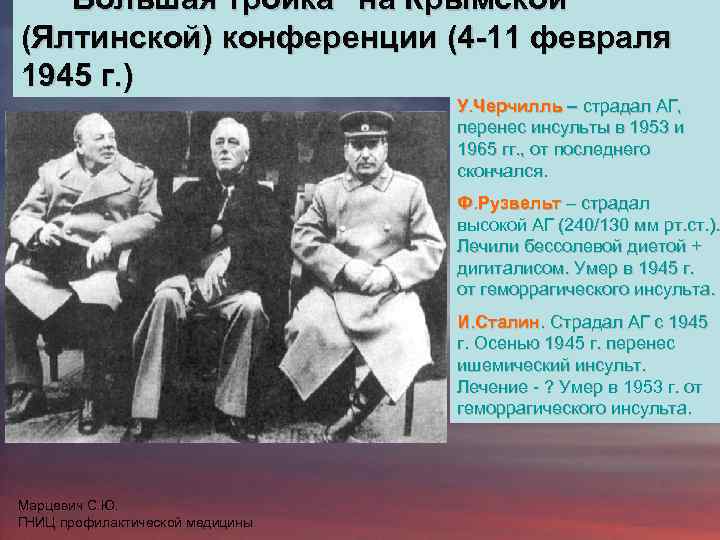 "Большая тройка" на Крымской (Ялтинской) конференции (4 -11 февраля 1945 г. ) У. Черчилль