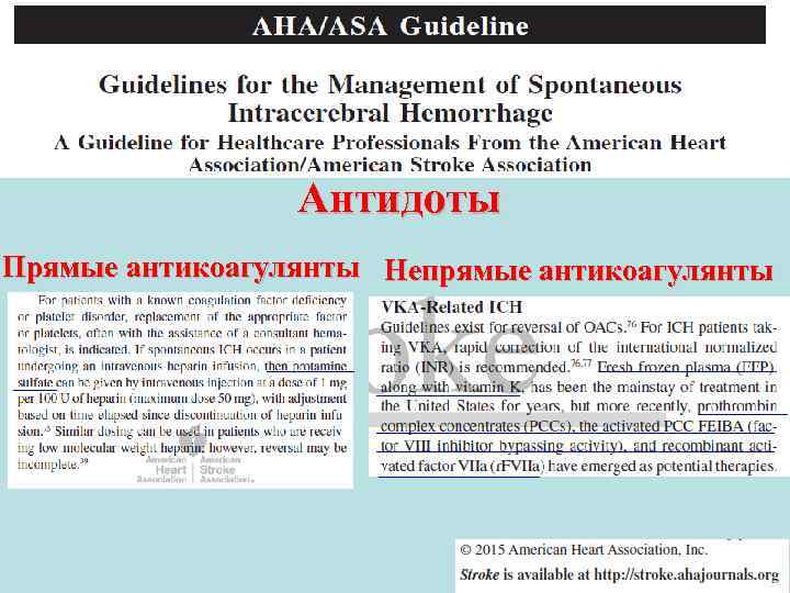 Антидоты Прямые антикоагулянты Непрямые антикоагулянты 