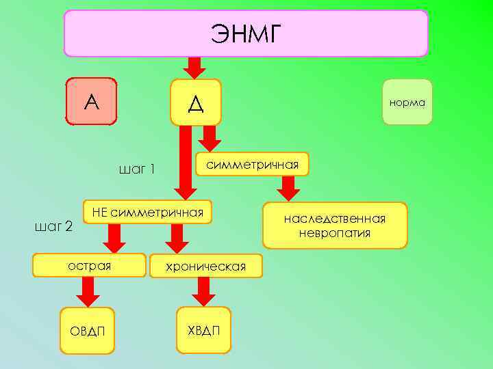 ЭНМГ А Д симметричная шаг 1 шаг 2 норма НЕ симметричная острая хроническая ОВДП