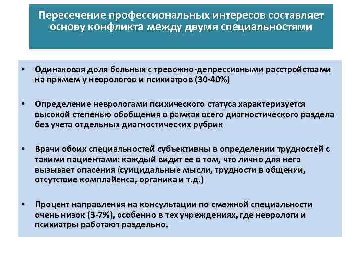 Пересечение профессиональных интересов составляет основу конфликта между двумя специальностями • Одинаковая доля больных с