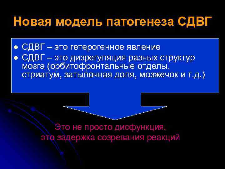 Новая модель патогенеза СДВГ l l СДВГ – это гетерогенное явление СДВГ – это