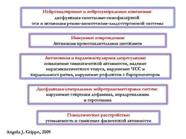 Нейроэндокриные и нейрогуморальные изменения: дисфункция гипоталамо-гипофизарной оси и активация ренин-ангиотензин-альдостероновой системы Иммунные повреждения: Активация