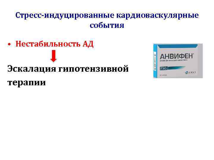 Стресс-индуцированные кардиоваскулярные события • Нестабильность АД Эскалация гипотензивной терапии 