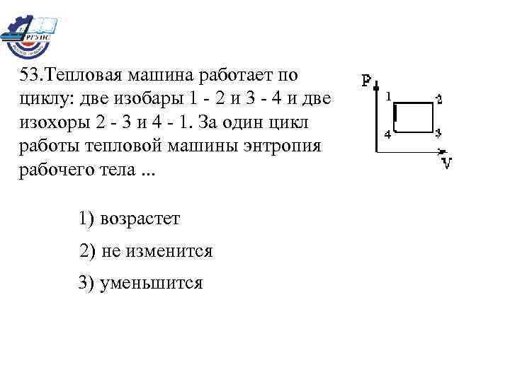 53. Тепловая машина работает по циклу: две изобары 1 - 2 и 3 -