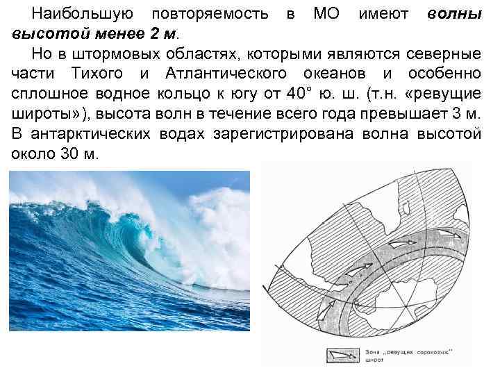 Наибольшую повторяемость в МО имеют волны высотой менее 2 м. Но в штормовых областях,