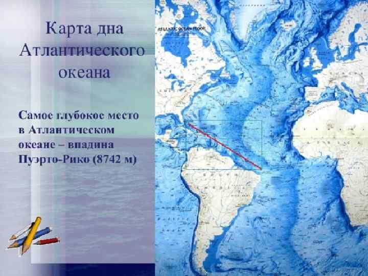 Средняя глубина атлантического океана. Карта дна Атлантического океана. Впадины Атлантического океана. Самое глубокое место в Атлантическом океане. Профиль дна Атлантического океана.