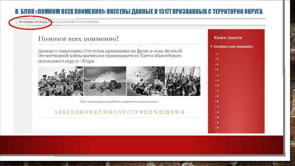 В БЛОК «ПОМНИМ ВСЕХ ПОИМЕННО!» ВНЕСЕНЫ ДАННЫЕ О 15177 ПРИЗВАННЫХ С ТЕРРИТОРИИ ОКРУГА 