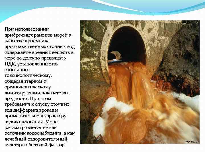 При использовании прибрежных районов морей в качестве приемника производственных сточных вод содержание вредных веществ