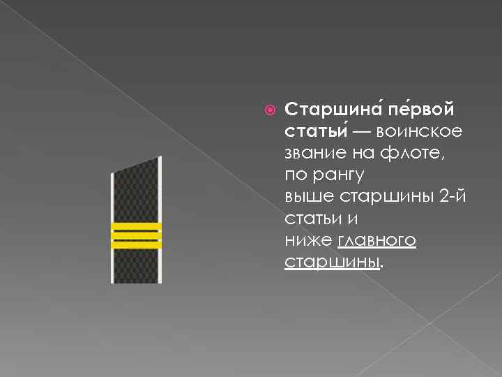  Старшина пе рвой статьи — воинское звание на флоте, по рангу выше старшины