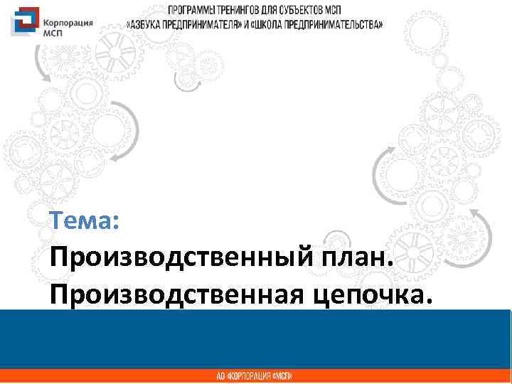 Тема: Название презентации Производственный план. Производственная цепочка. 