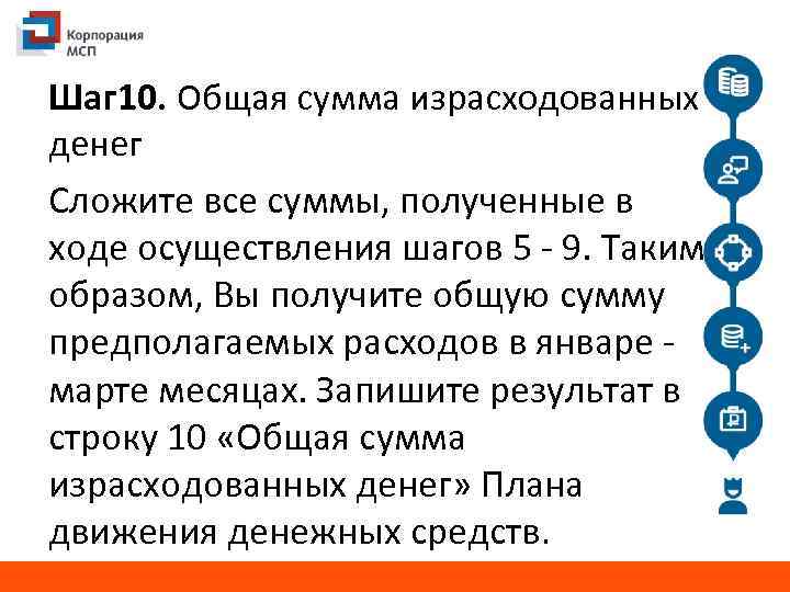 Шаг 10. Общая сумма израсходованных денег Сложите все суммы, полученные в ходе осуществления шагов