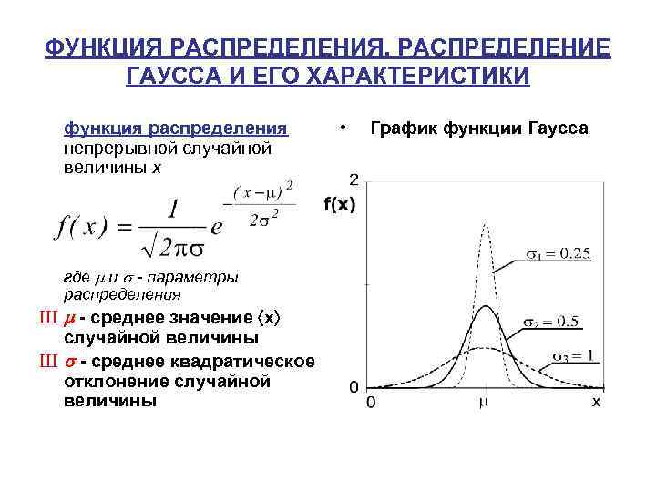 ФУНКЦИЯ РАСПРЕДЕЛЕНИЯ. РАСПРЕДЕЛЕНИЕ ГАУССА И ЕГО ХАРАКТЕРИСТИКИ функция распределения непрерывной случайной величины x где