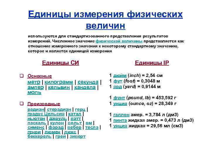 Единицы измерения физических величин используются для стандартизованного представления результатов измерений. Численное значение физической величины