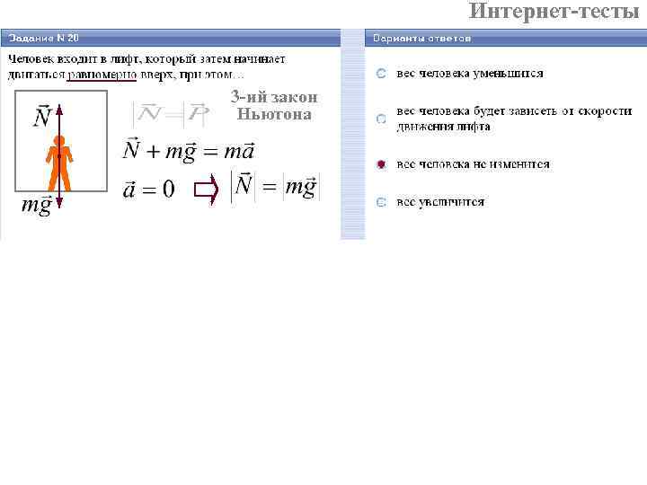 Интернет-тесты 3 -ий закон Ньютона 