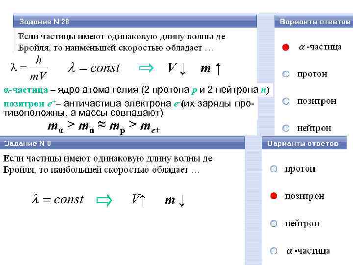 V↓ m↑ α-частица – ядро атома гелия (2 протона p и 2 нейтрона n)