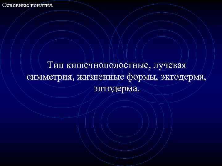 Основные понятия. Тип кишечнополостные, лучевая симметрия, жизненные формы, эктодерма, энтодерма. 