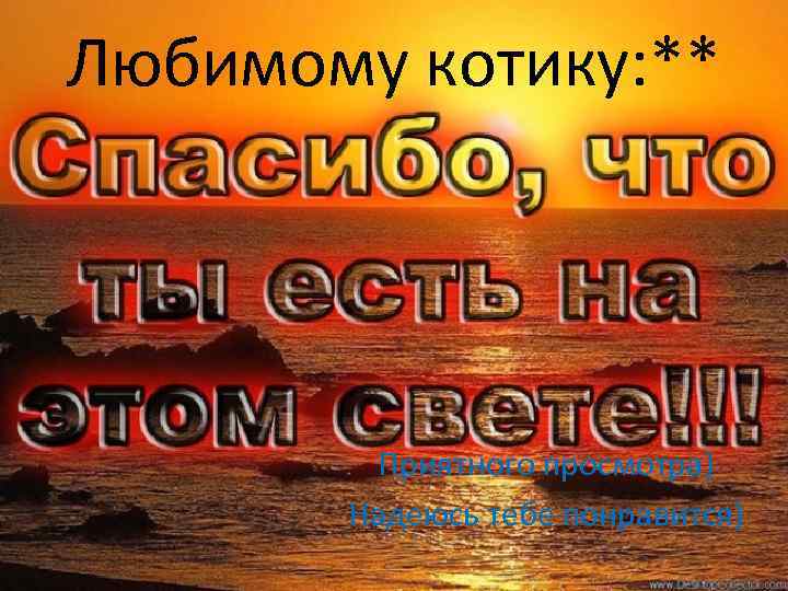 Любимому котику: ** Приятного просмотра) Надеюсь тебе понравится) 