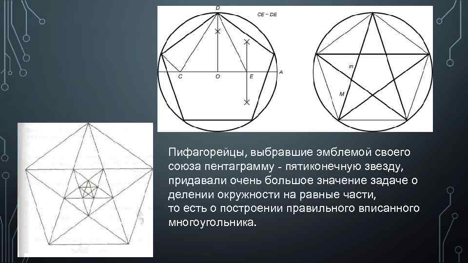 Пифагорейцы, выбравшие эмблемой своего союза пентаграмму - пятиконечную звезду, придавали очень большое значение задаче