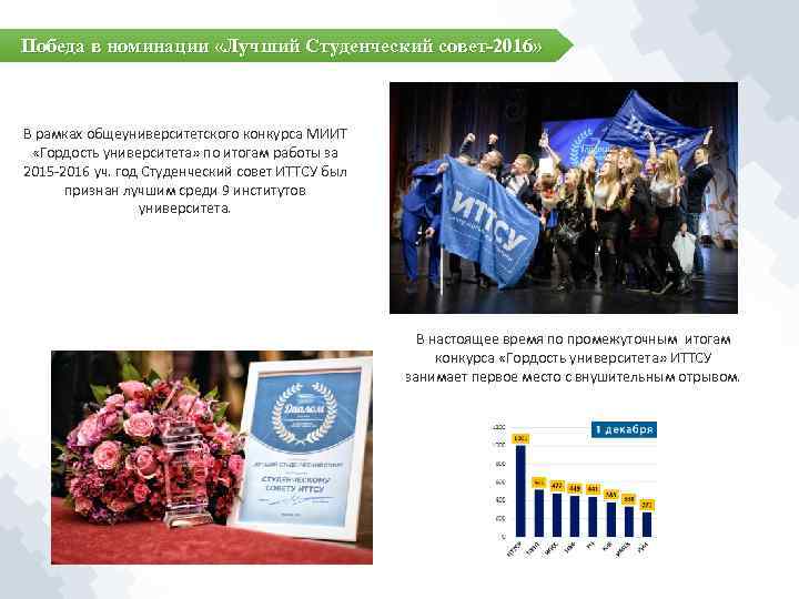 Победа в номинации «Лучший Студенческий совет-2016» В рамках общеуниверситетского конкурса МИИТ «Гордость университета» по