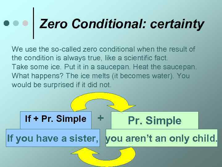 Zero Conditional: certainty We use the so-called zero conditional when the result of the