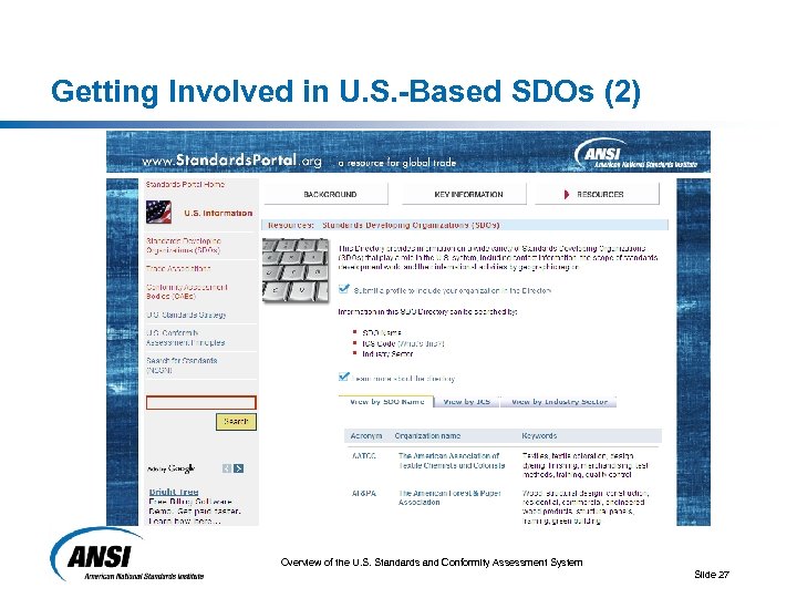 Getting Involved in U. S. -Based SDOs (2) Overview of the U. S. Standards