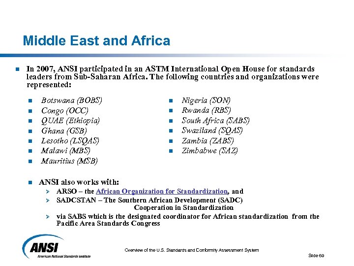Middle East and Africa n In 2007, ANSI participated in an ASTM International Open