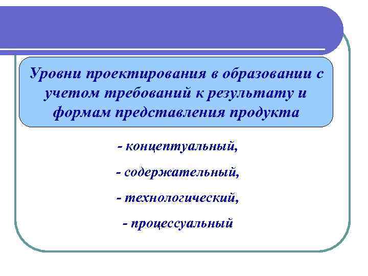 Уровни проектирования в образовании с учетом требований к результату и формам представления продукта -
