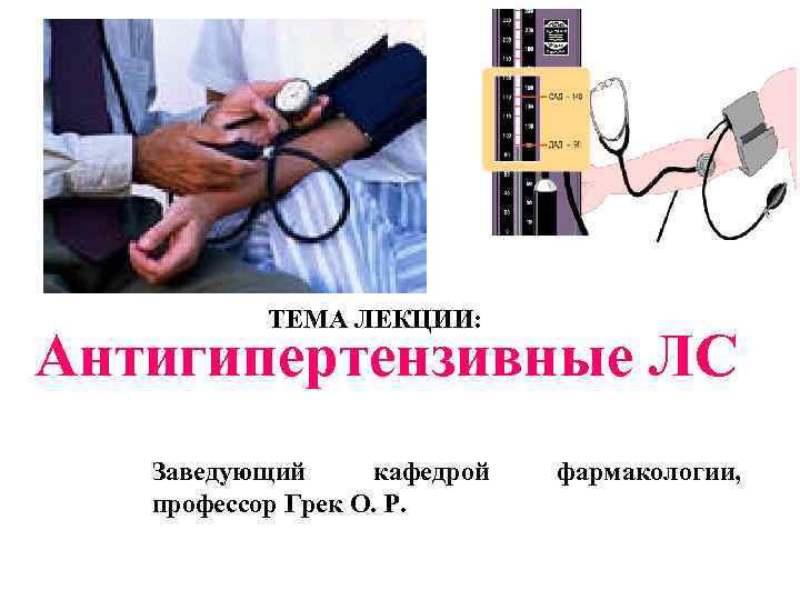ТЕМА ЛЕКЦИИ: Антигипертензивные ЛС Заведующий кафедрой профессор Грек О. Р. фармакологии, 