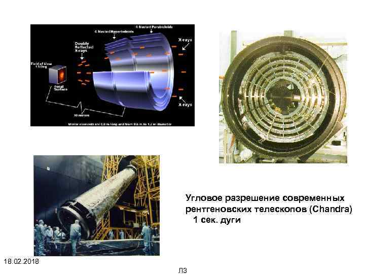 Угловое разрешение современных рентгеновских телескопов (Chandra) 1 сек. дуги 18. 02. 2018 Л 3