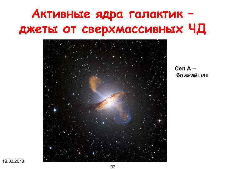 Активные ядра галактик – джеты от сверхмассивных ЧД Cen A – ближайшая 18. 02.