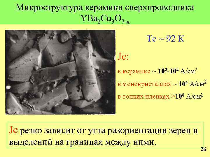 Микроструктура керамики сверхпроводника YBa 2 Cu 3 O 7 -x Тс ~ 92 К