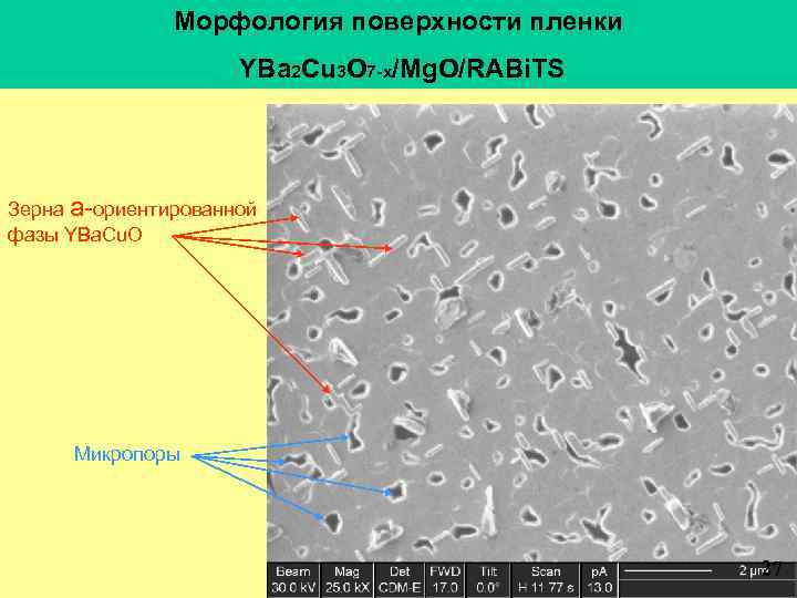 Морфология поверхности пленки YBа 2 Cu 3 O 7 -х/Mg. O/RABi. TS Зерна а-ориентированной