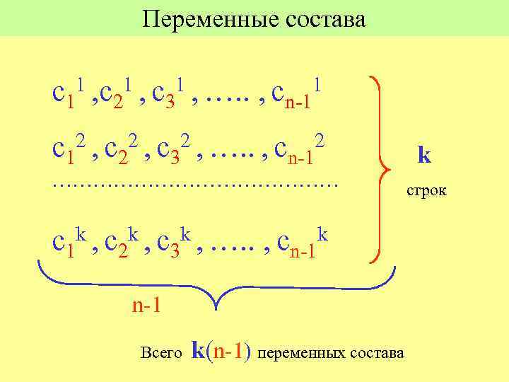 Переменные состава с11 , с21 , с31 , …. . , cn-11 с12 ,