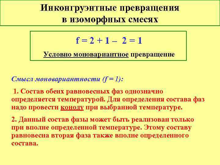 Инконгруэнтные превращения в изоморфных смесях f = 2 + 1 – 2 = 1